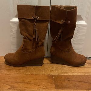 Girls Brown Wedge Boots Size 12